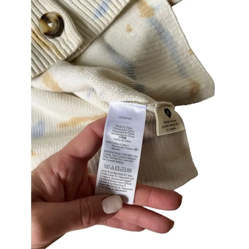 NWOT‎ Tie-Dye Broadway Cardigan Sweater size XXS Button Front Tan Cream Blue